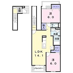 セイバリーII 2階2LDKの間取り