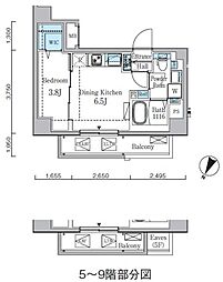 プライムブリス門前仲町 1DKの間取図画像