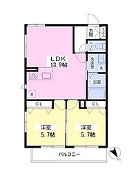 プライマリジェ 2LDKの間取図画像