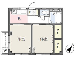 メゾン山室 2Kの間取図画像