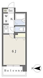 第6秋本ビルスカイヒルズ武蔵野 1Kの間取図画像