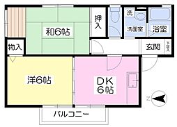 セジュール寿 1階2DKの間取り