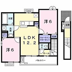 ラ　ポルテ　ルージュIV 2階2LDKの間取り