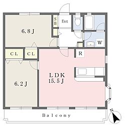 ヴューテラス松の木 2LDKの間取図画像