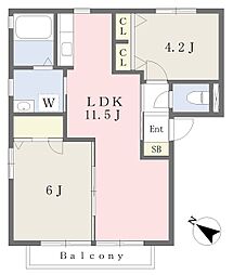 キャンベラ東A 2LDKの間取図画像