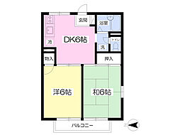 ストーンリバーわたなべ 2DKの間取図画像