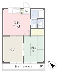 キャッスル並木 2DKの間取図画像