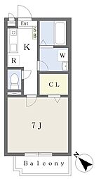 ソルトマーシュB館 1Kの間取図画像