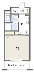 オーガストユリ2000 1Kの間取図画像