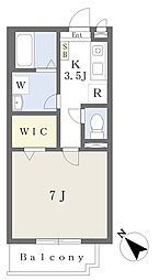ソルトマーシュC館 1Kの間取図画像