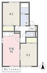 ヴァンクレールB 2DKの間取図画像