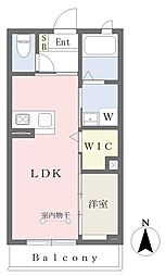 北杜市高根町箕輪新町シャーメゾン 1LDKの間取図画像