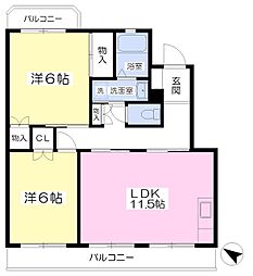 オリンピア稲毛II 4階2LDKの間取り