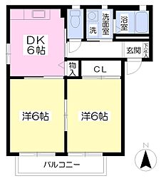 ジュネス富士見四番館 2階2DKの間取り