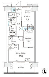 スカイグランデ津田沼 2LDKの間取図画像
