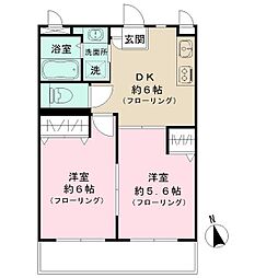 ビータスビル参番館 2DKの間取図画像
