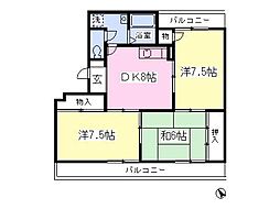 サンライズミツハシ 3DKの間取図画像