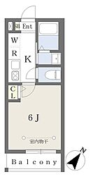 ヘリオス芝山 1Kの間取図画像
