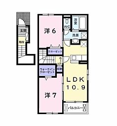 JR外房線 上総一ノ宮駅 徒歩12分の賃貸アパート 2階2LDKの間取り