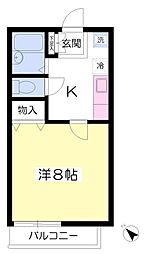 旭五所ハイツ 1Kの間取図画像