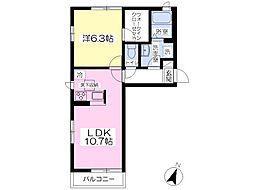 パークサイドヒルズD 1LDKの間取図画像