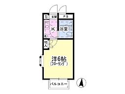 サンパレス新松戸1番館 2階1Kの間取り