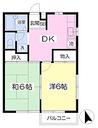 キャンディハイツA棟 2DKの間取図画像