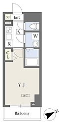 プライムコート本八幡 1Kの間取図画像