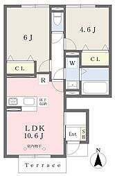 エストレジャ　アズールIII 1階2LDKの間取り