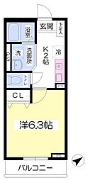 ブルーブラン 1Kの間取図画像