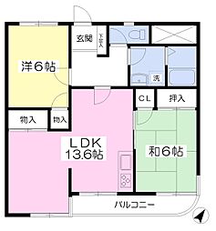 第2エクレール金沢文庫 2LDKの間取図画像