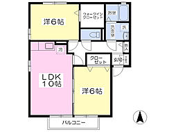 プロムナード弐番館 2LDKの間取図画像
