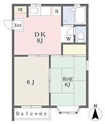 ラ・フルール夏山 2DKの間取図画像