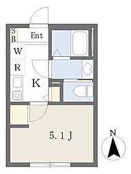 アムール・樹 1Kの間取図画像