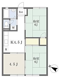 仙田コーポB 3Kの間取図画像