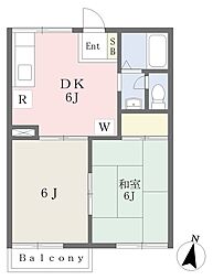 コーポつなしまA 2DKの間取図画像