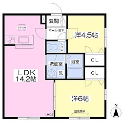 オレンジ湘南 2LDKの間取図画像