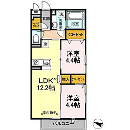 リヴェール湘南 2LDKの間取図画像
