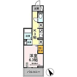 小田急江ノ島線 長後駅 徒歩7分の賃貸アパート 2階1Kの間取り