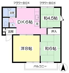 ウイスタリアカーサA 3DKの間取図画像