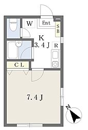 バレーン 1Kの間取図画像