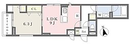 厚木市棚沢マンション 1LDKの間取図画像