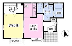 ソレイユM2 1LDKの間取図画像