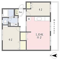 東高森団地3号棟 2LDKの間取図画像