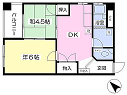 厚木マコトマンション 2DKの間取図画像