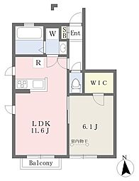 グランペール 1階1LDKの間取り