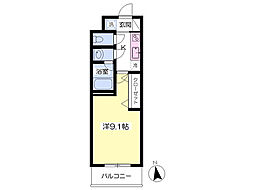 カサデミシェール 1Kの間取図画像