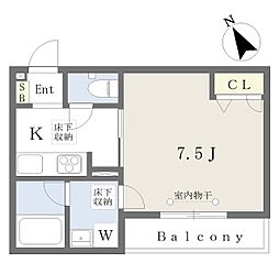 ムーンダスト 1Kの間取図画像