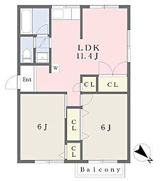 野村レジデンス 2階2LDKの間取り