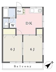 サンハイツ 2DKの間取図画像